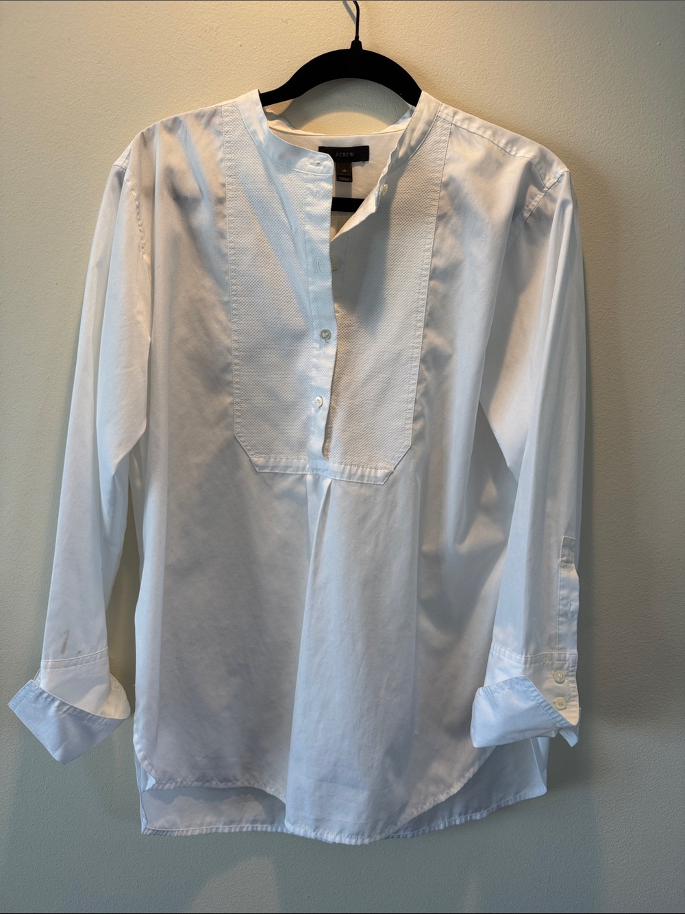 J. Crew White Tuxedo Blouse Wide Cuffs for Drama Soft Crisp Cotton